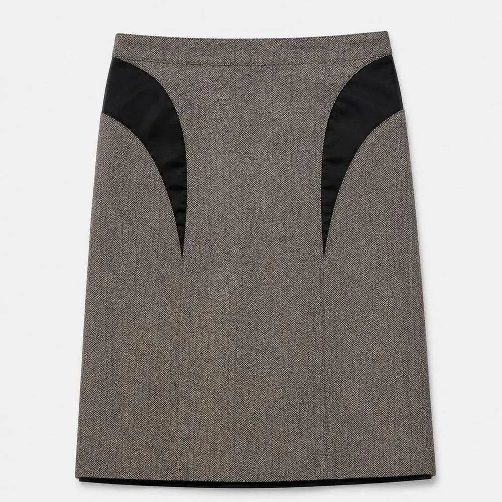 Better B Wool Blend Herringbone Mini Skirt Gray Black Size S